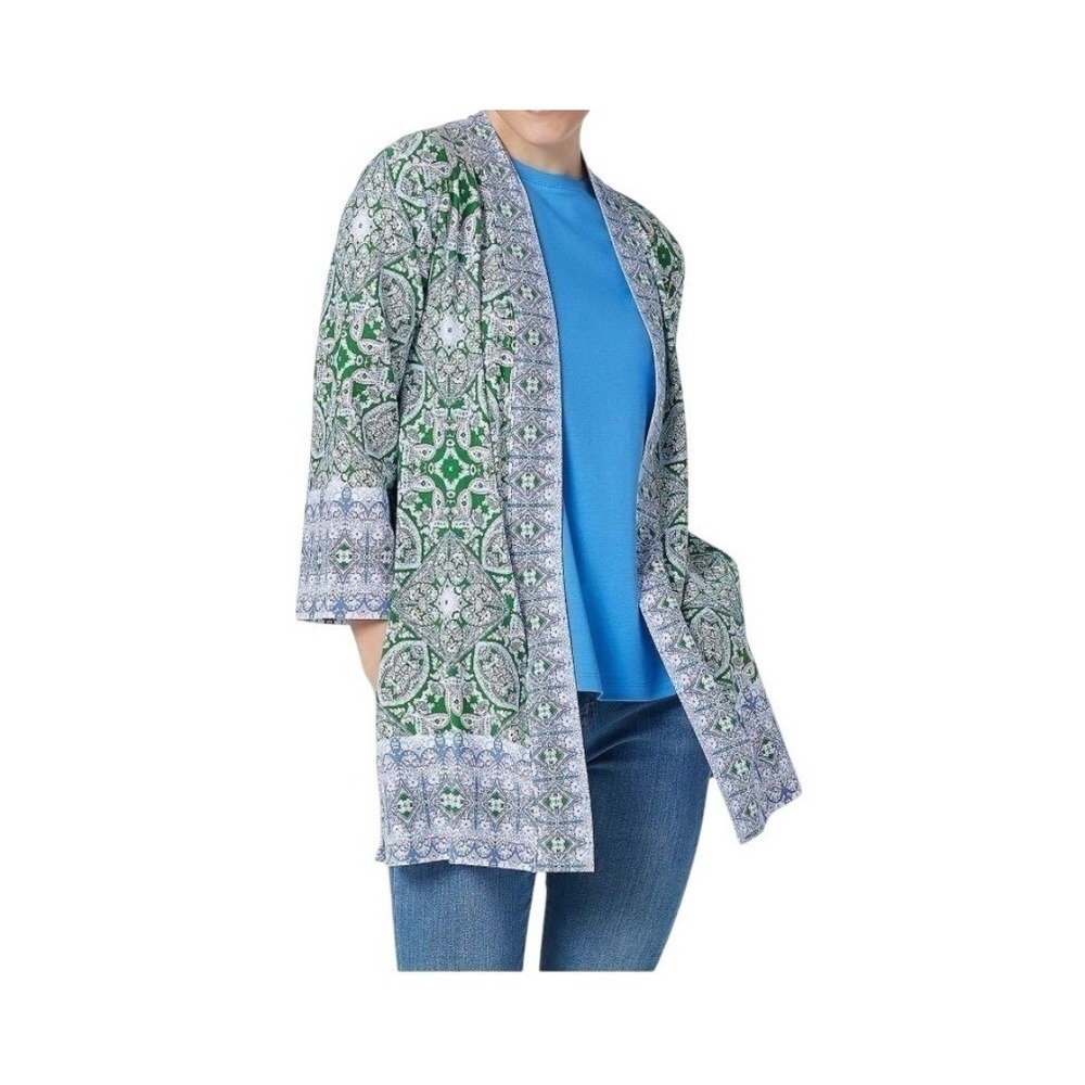 Isaac Mizrahi Live QVC Paisley Boho Duster Cardigan Pockets Modal Women's M